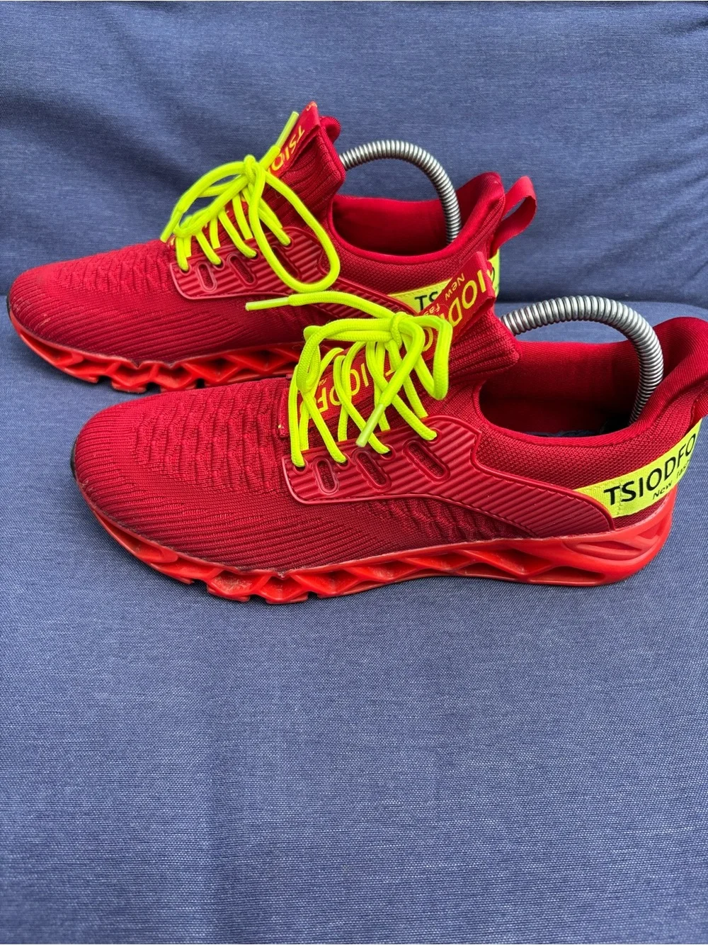 Women's Athletic Running Sneakers in Red with Neon Yellow Laces